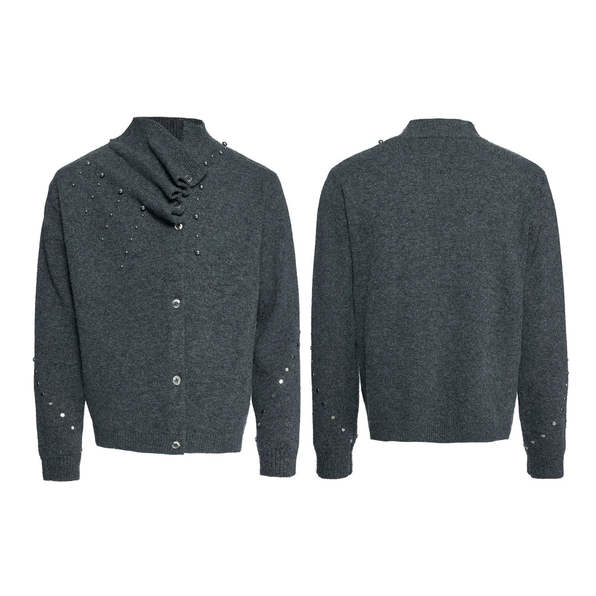 Asymmetric Studded Wool Blend Knit