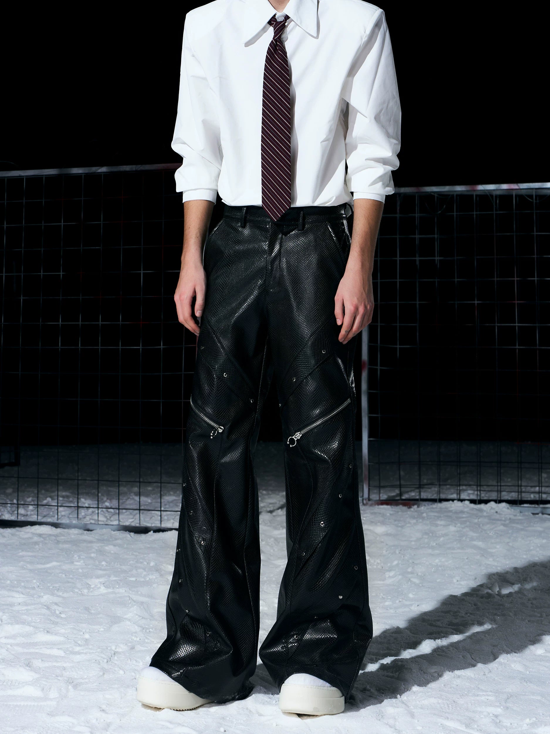 【26s Jan.】Textured Snakeskin Flared Leather Pants
