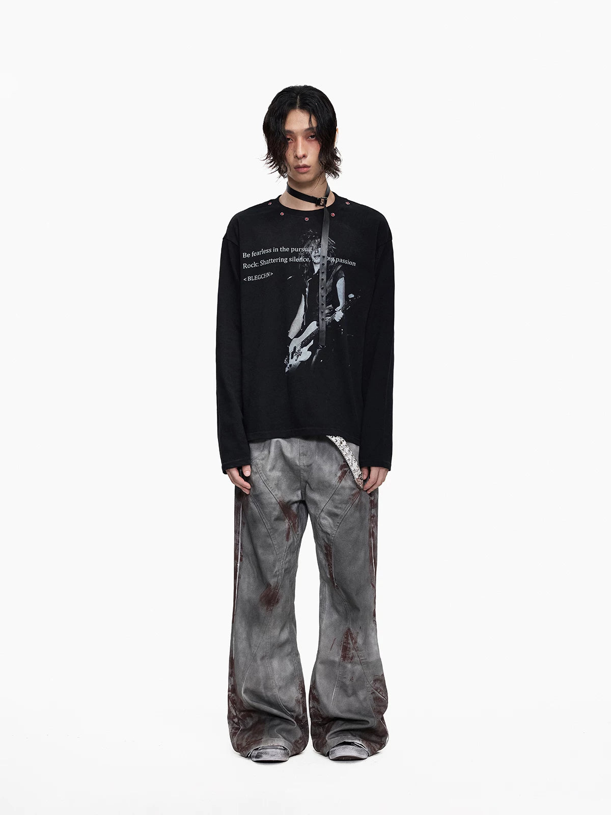 Distressed Punk Guitar Graphic Long Sleeve Tee