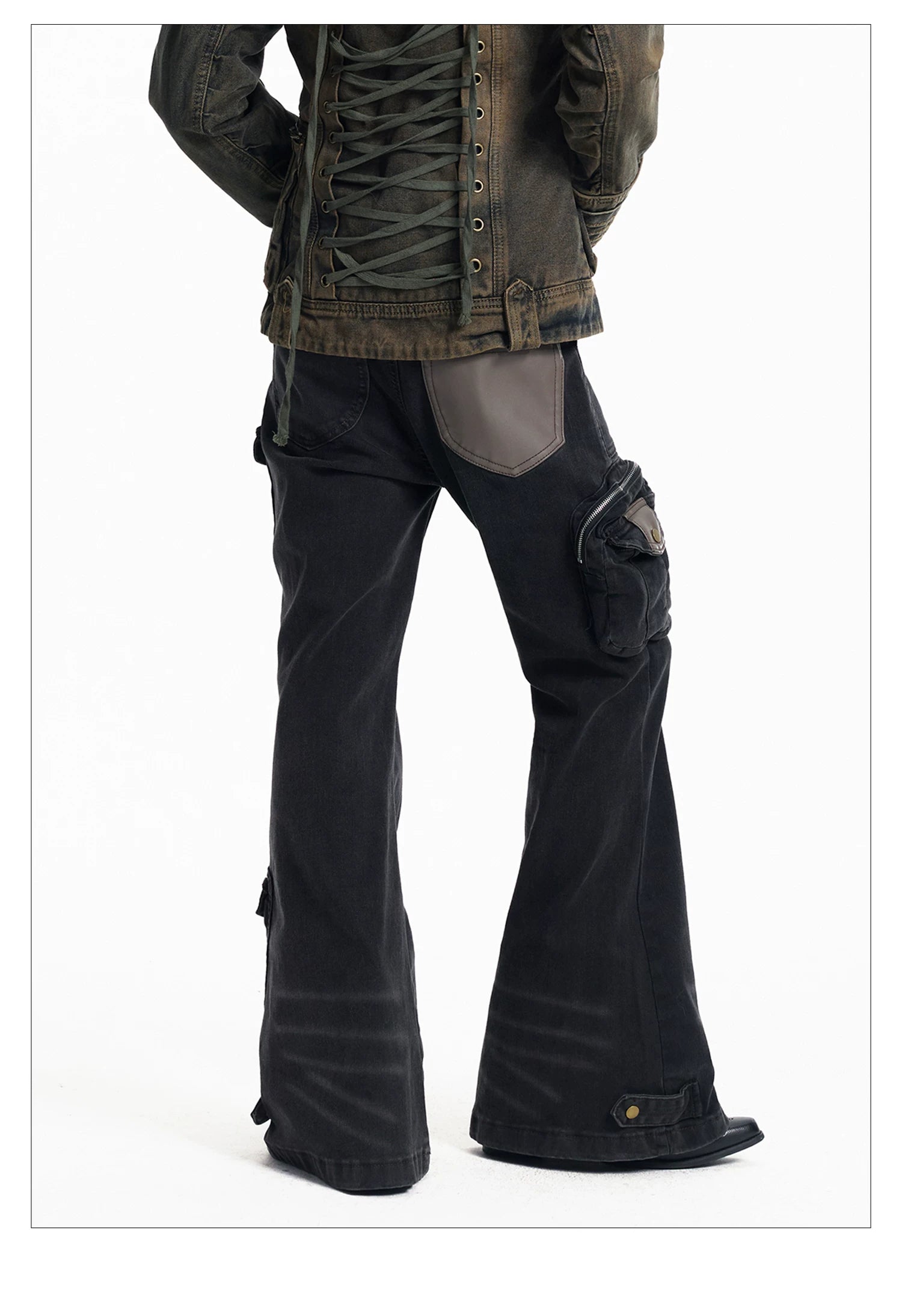 Y2K Patchwork Multi-Pocket Flared Skinny Jeans