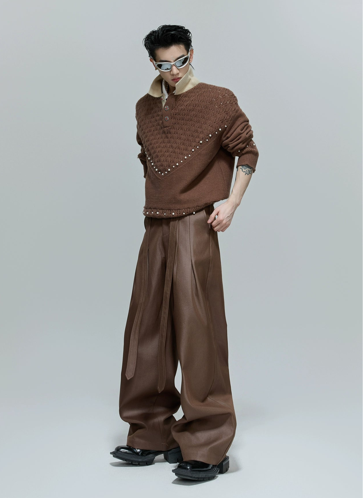 【25s Oct.】High-rise Smooth Fabric Pleated Trousers