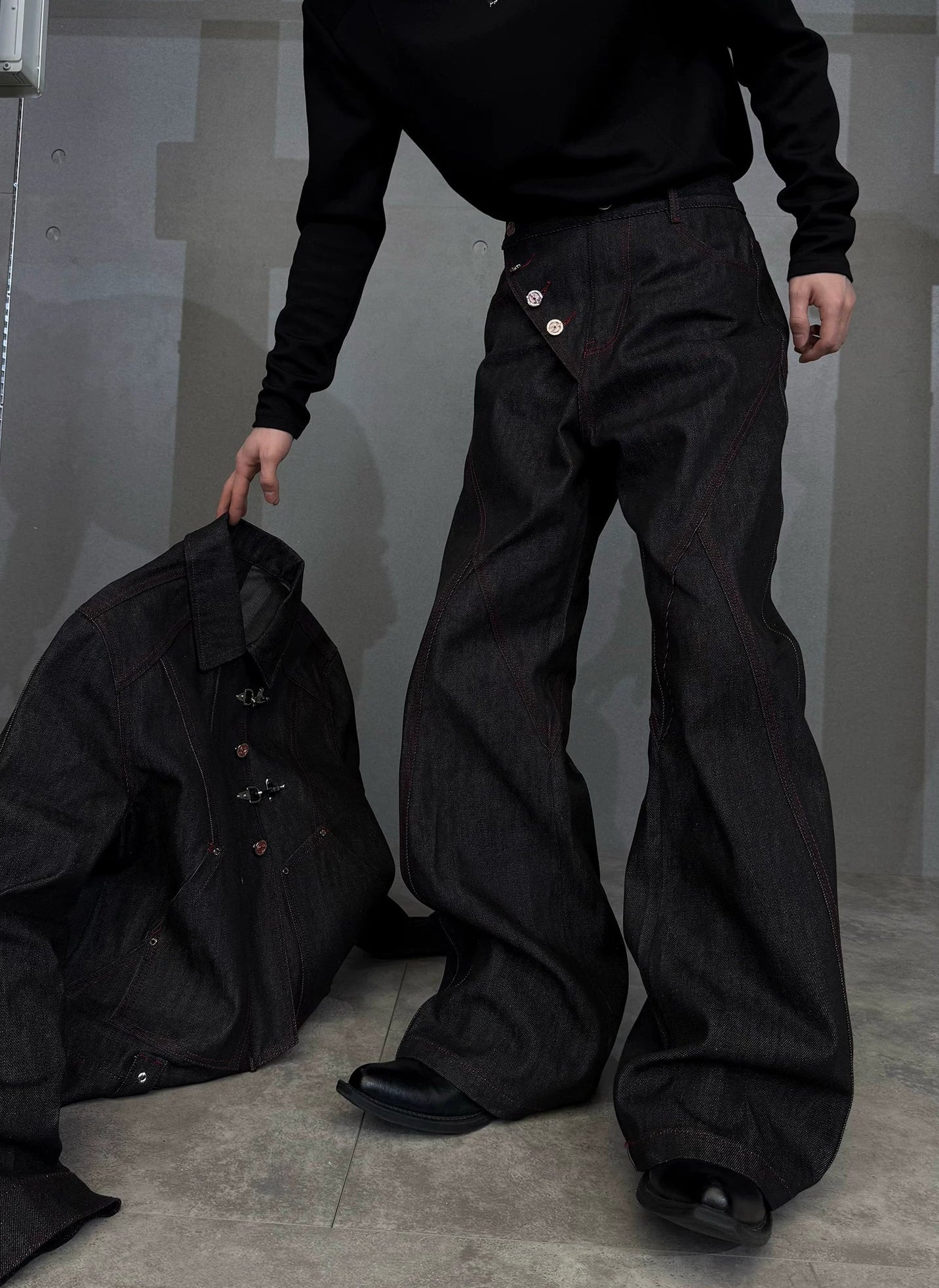 【26s Feb.】14.5oz Raw Selvedge Black Slight Flare Denim Pants