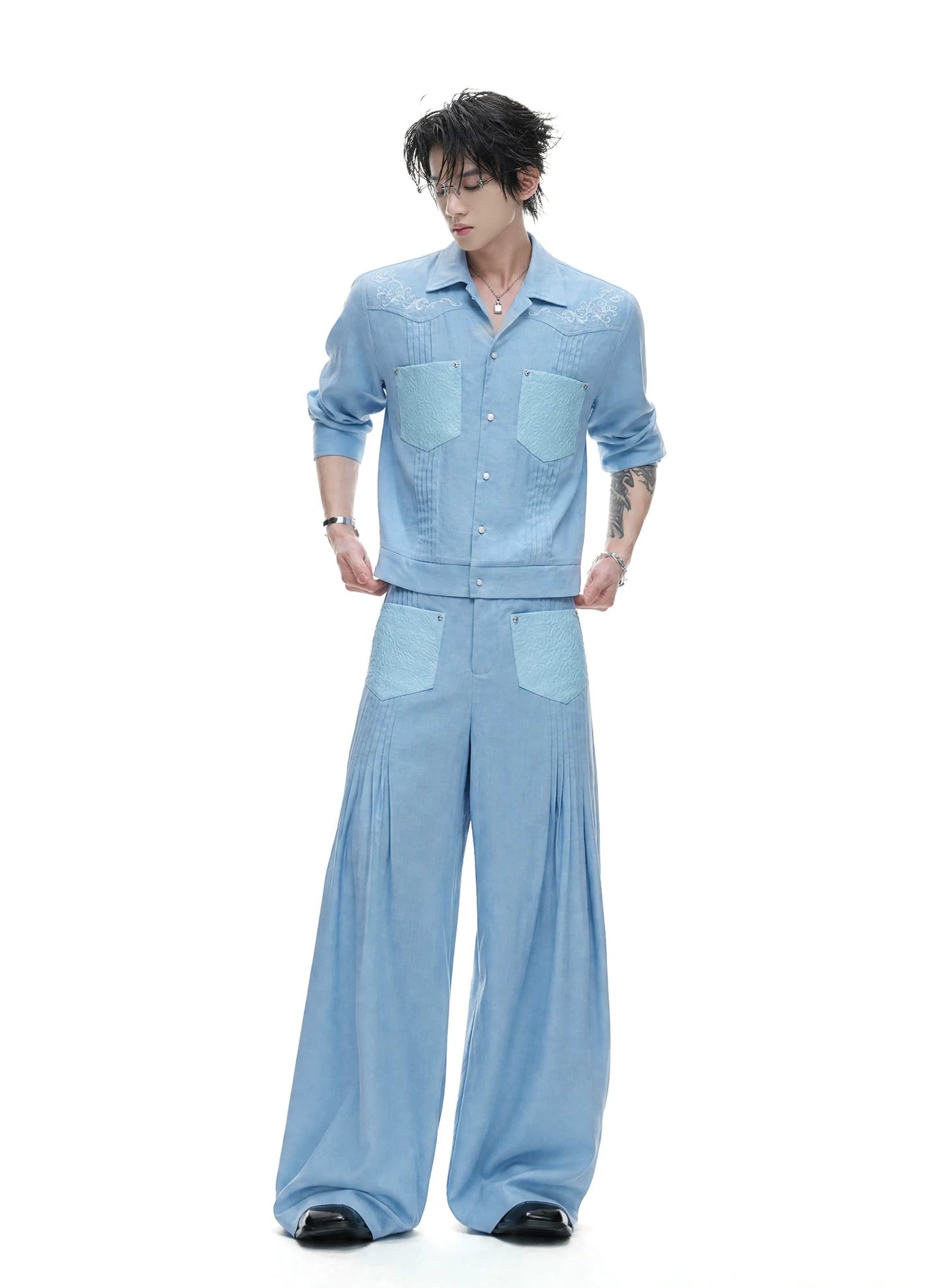Embroidered Pleated Relaxed Shirt / Pants