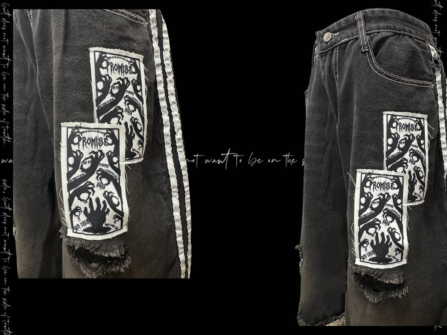 【25s Aug.】Black Striped Distressed Denim Shorts with Patch Details