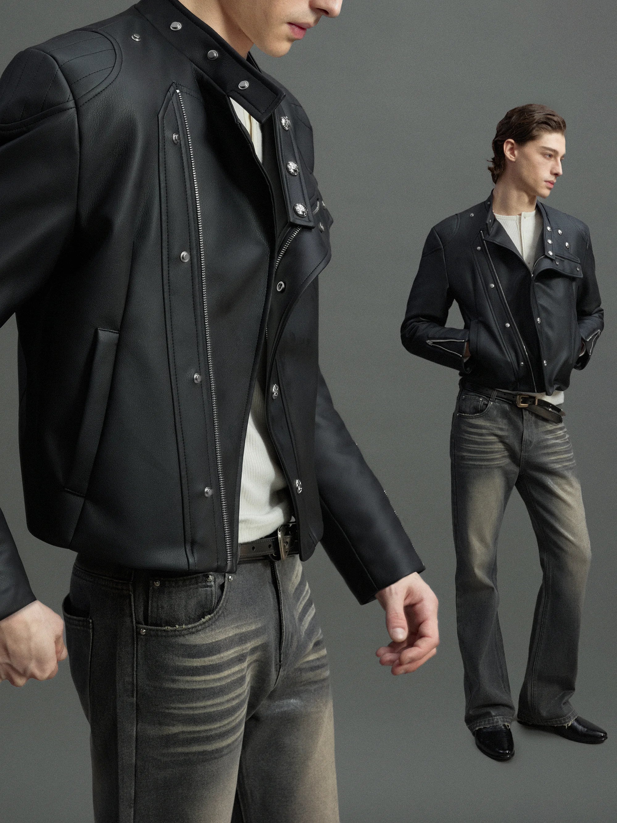 Slim Asymmetric Zip Faux Fur Jacket