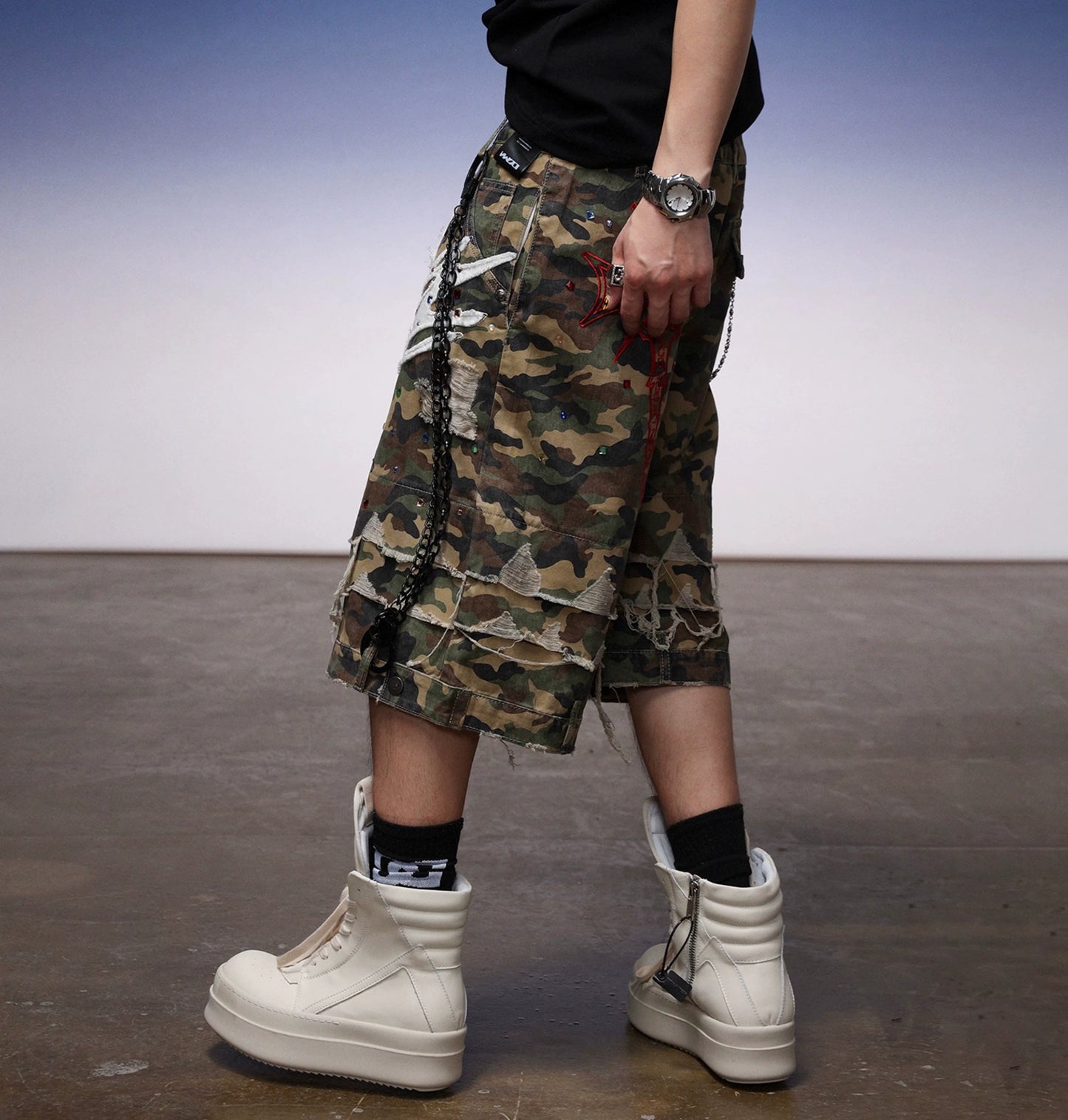 【25s Aug.】Vintage Washed Camo Print Shorts