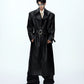 【25s Sep.】Deconstructed Crocodile-effect Metal Buttons Leather Coat