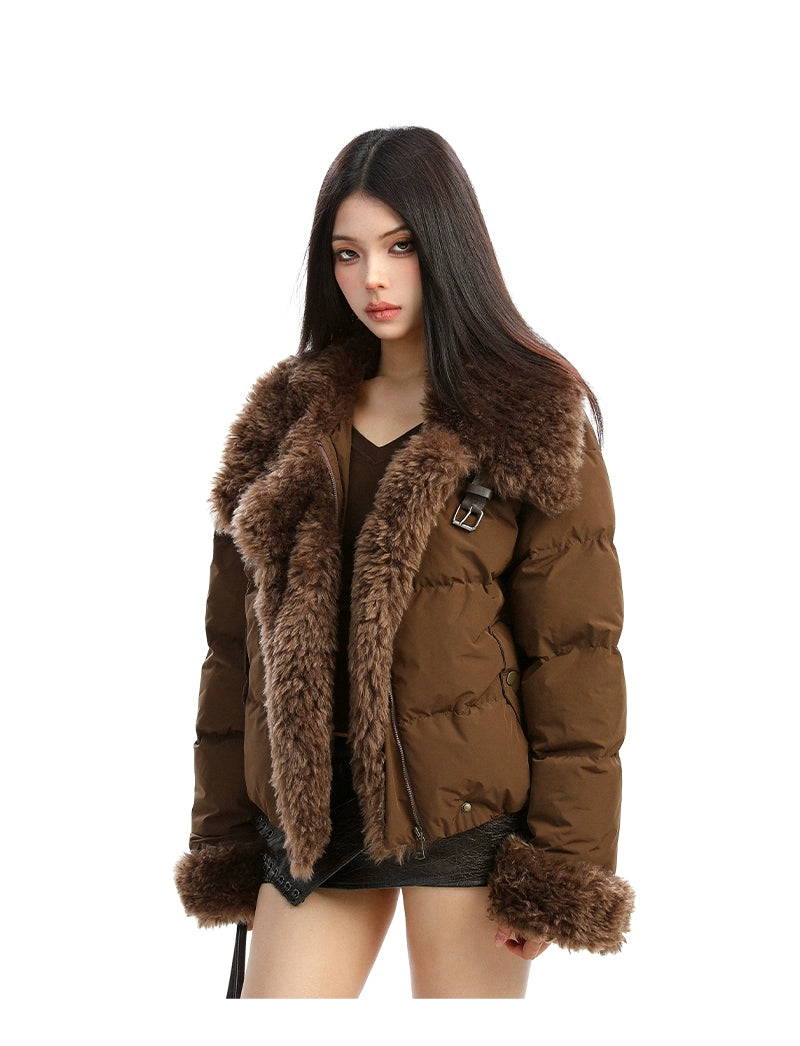 【25s Dec.】Large Fur Collar Patchwork Padded Jacket