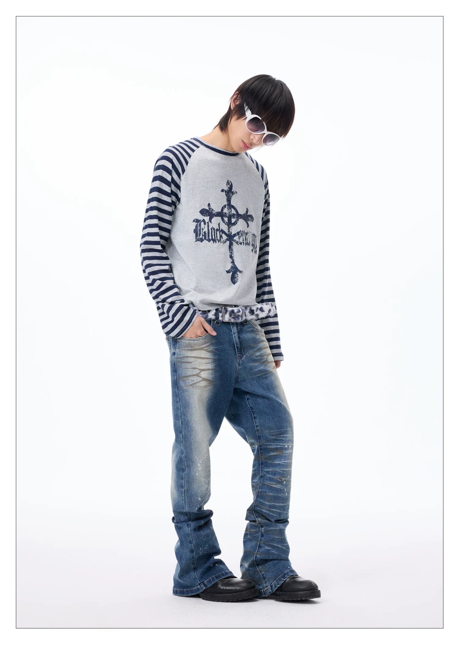 Washed Paint Splatter Curved Skinny Jeans