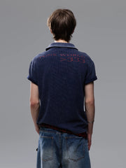Distressed Waffle Boxy Polo Tee