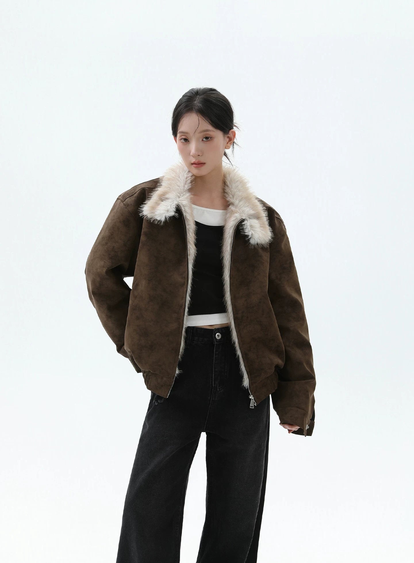 【26s Jan.】Eagle-Embroidered Harrington Padded Fur-Collar Jacket