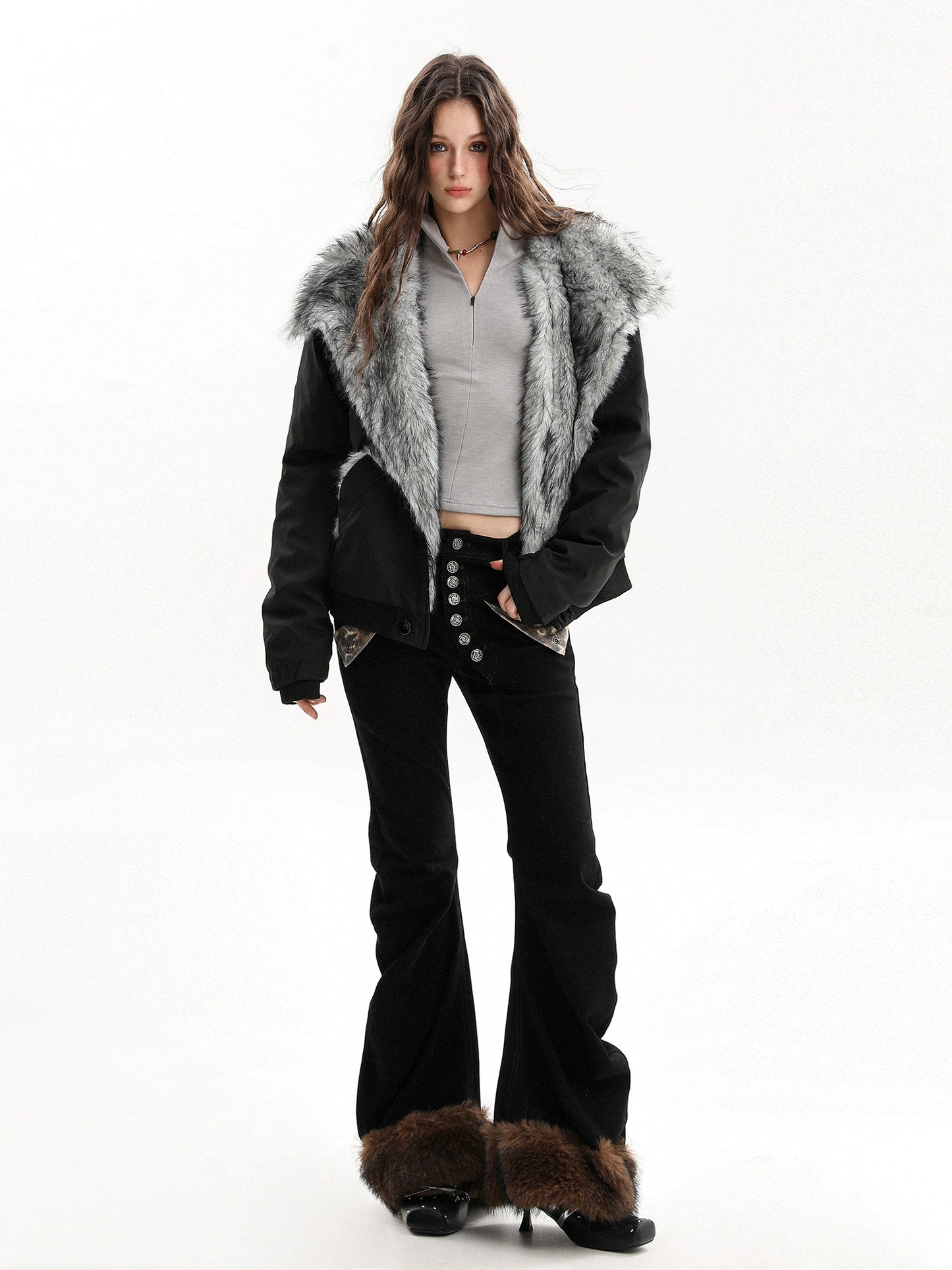 【25s Nov.】Oversized Collared Fur Trim Cotton Coat