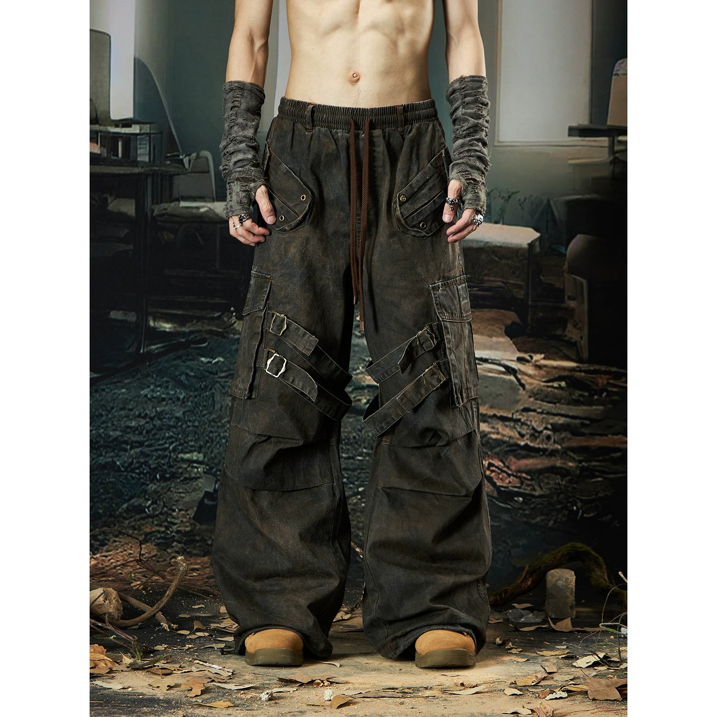 【25s Nov.】Distressed Layered Pleated Multi-pocket Cargo Pants