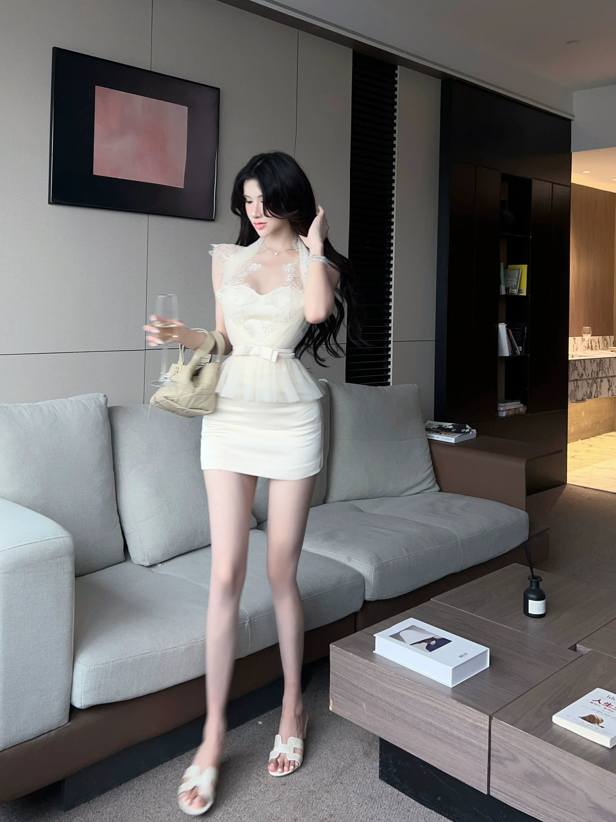 【25s Jul.】Lace stitching mesh tube top dress