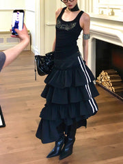 【25s Apr.】Black Irregular Striped Vintage Skirt