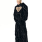 Contrast Color Heart Thickened Faux Mink Hooded Jacket / Pants
