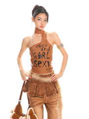 【25s Apr.】High Street Halter Neck Ribbon Slim Vest