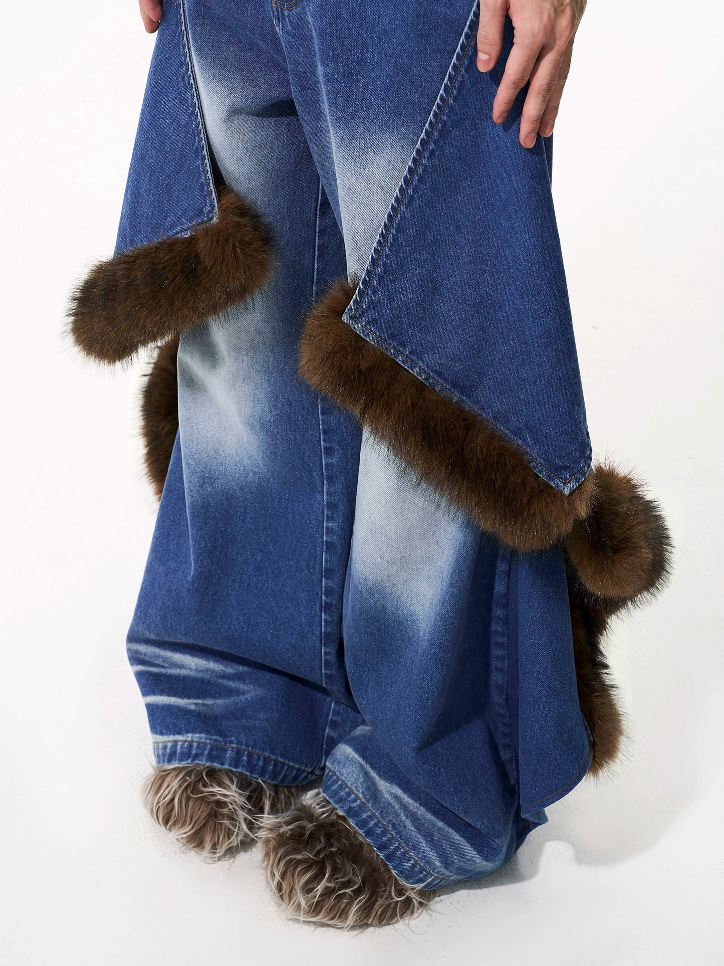 【25s Oct.】Plush Patchwork Denim Distressed Design Jacket / Jeans