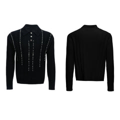 【25s Aug.】Pearl-Embellished Knit Polo Shirt