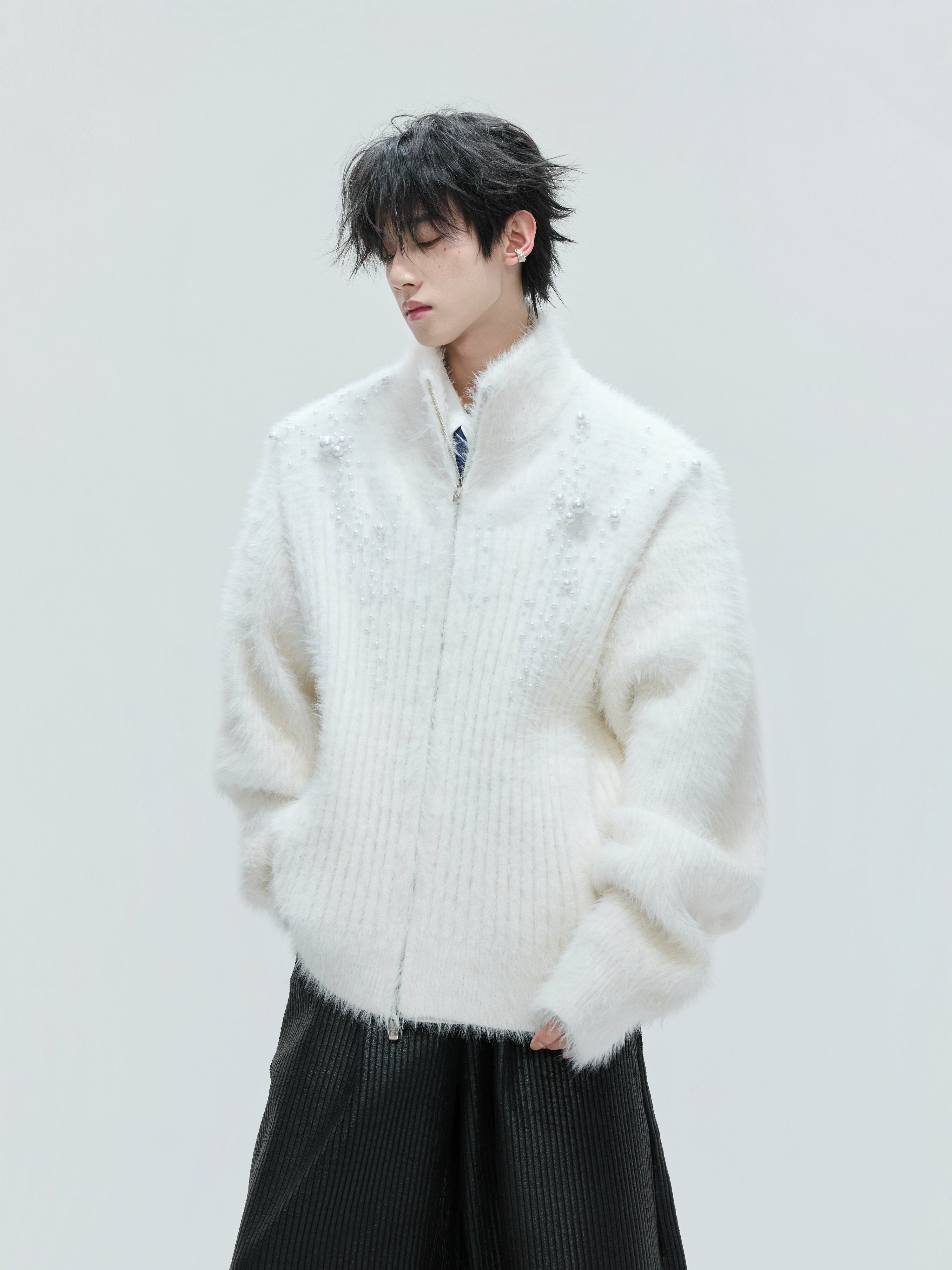 【25s Nov.】High-neck Plush Pearl Embellished Sweater