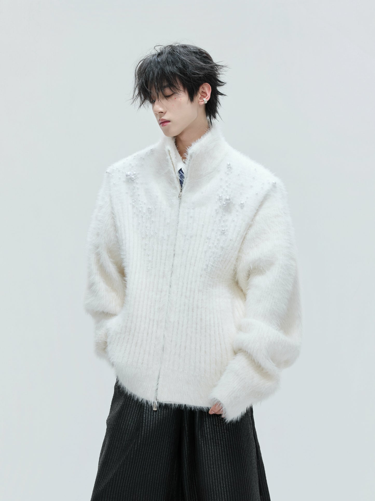 【25s Nov.】High-neck Plush Pearl Embellished Sweater