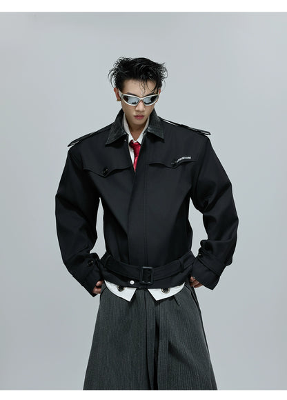 【25s Nov.】Retro Color-blocked Embroidered Leather Jacket