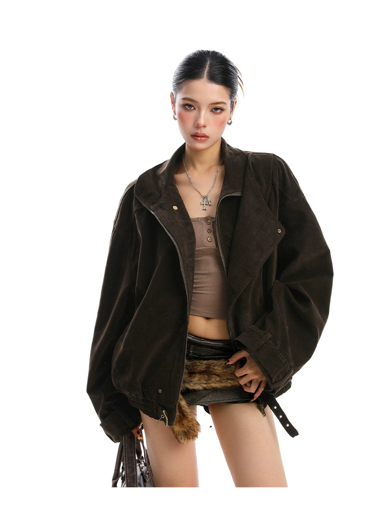 【25s Nov.】Suede Deconstructed Stand-up Collar Coat