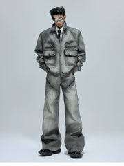 【25s Oct.】Wasteland-style Soft Denim Top/Deconstructed Zippered Flared Pants