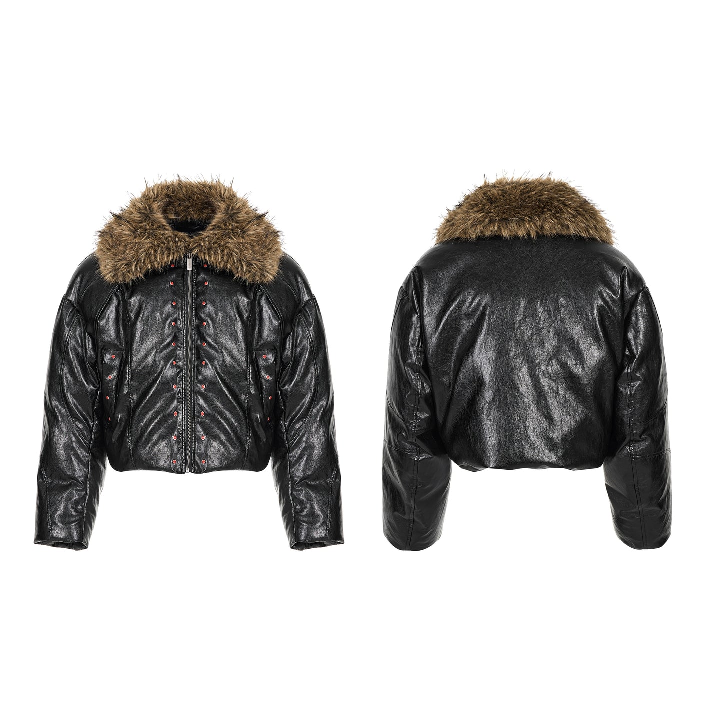 【25s Nov.】Detachable Fur Collar Short PU Leather Cotton Coat