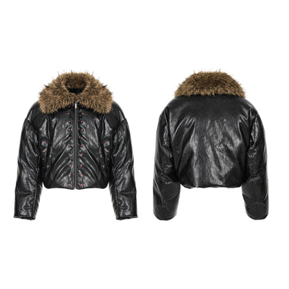 【25s Nov.】Detachable Fur Collar Short PU Leather Cotton Coat