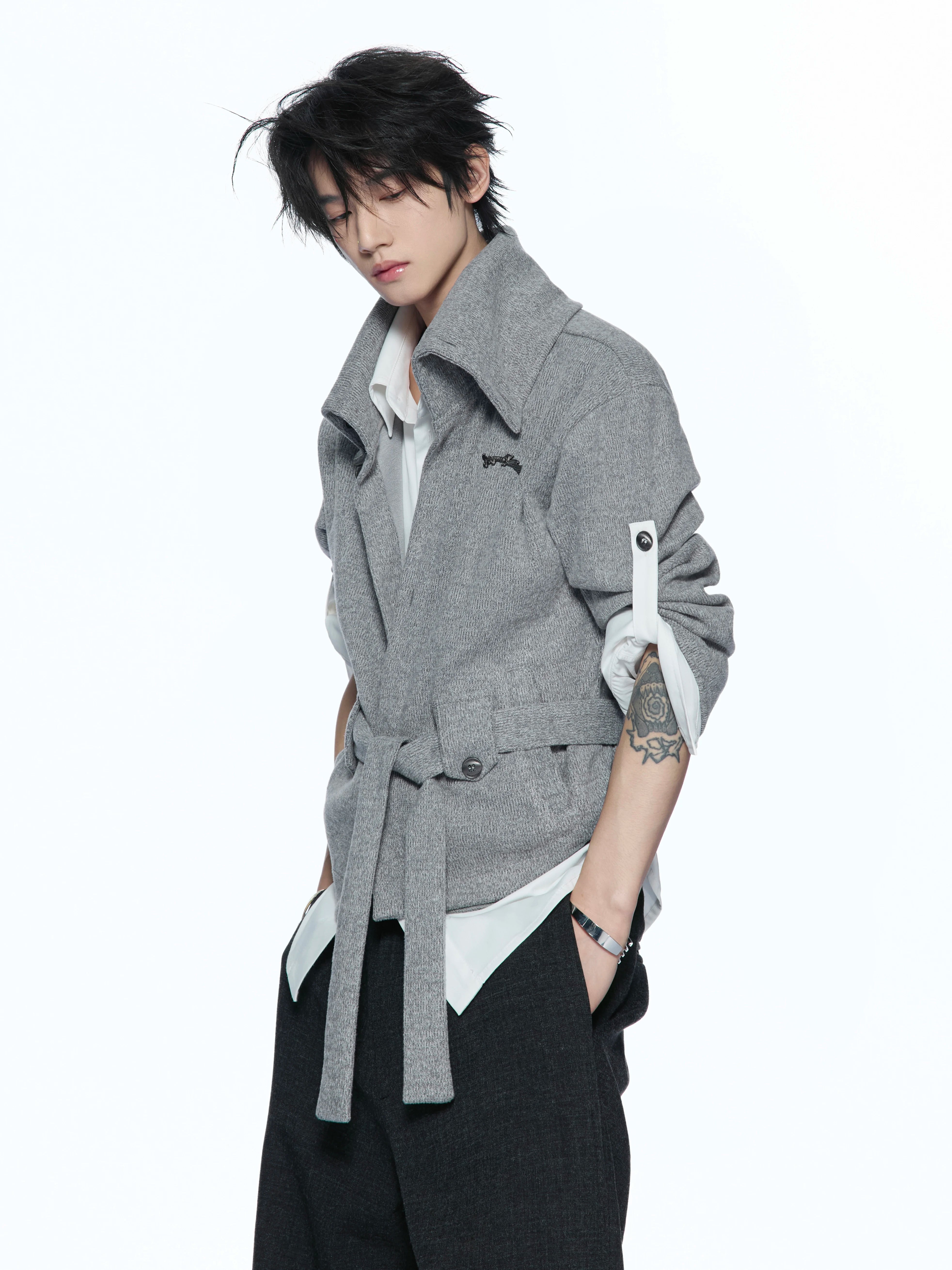 Merwev Convertible Collar Knit Cardigan