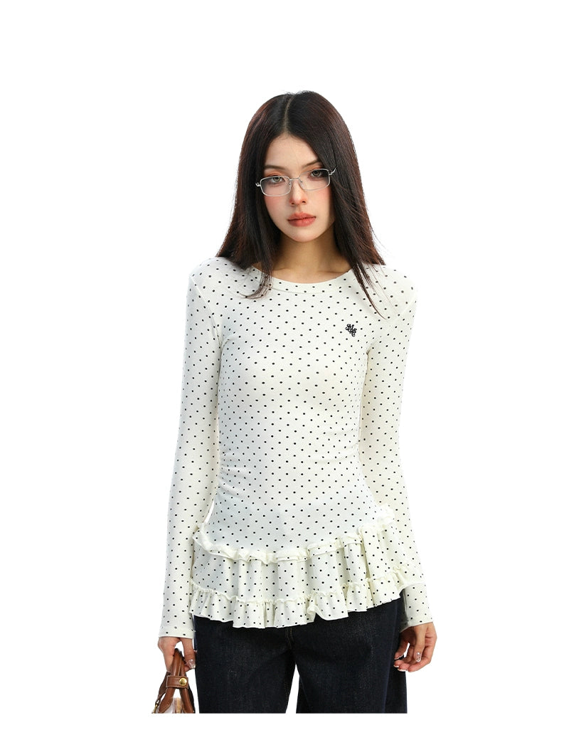 【25s Dec.】Polka Dot Ruffled Round Neck Base Layer