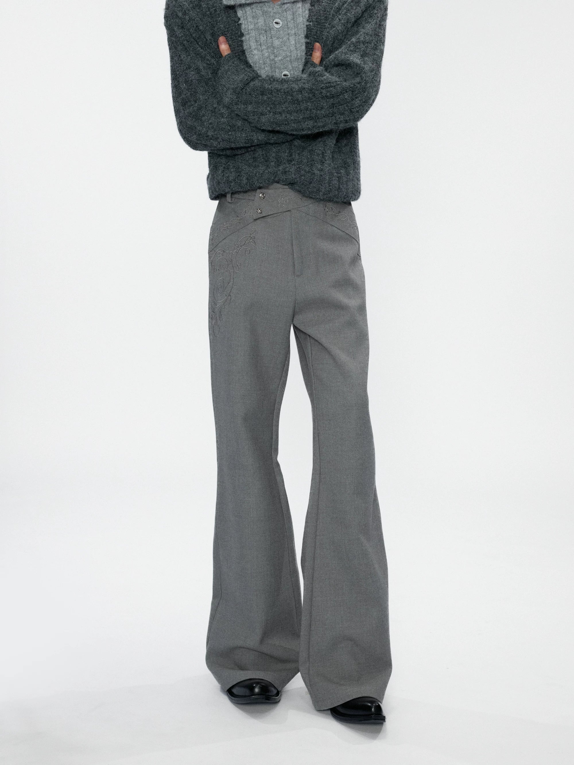 Cross-Over Embroidered Flared Trousers