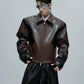 Embroidered Cropped Stand-up Collar Leather Jacket