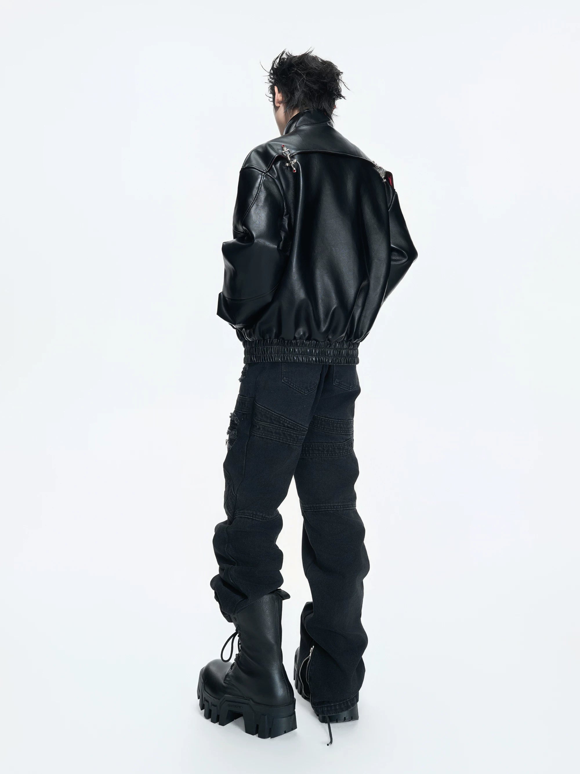 【26s Mar.】Snake-Embossed Aviator Leather Jacket