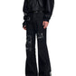 【25s Oct.】Raw-edge Fringed Leather Bootcut Jeans