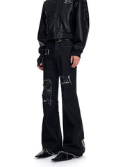 【25s Oct.】Raw-edge Fringed Leather Bootcut Jeans