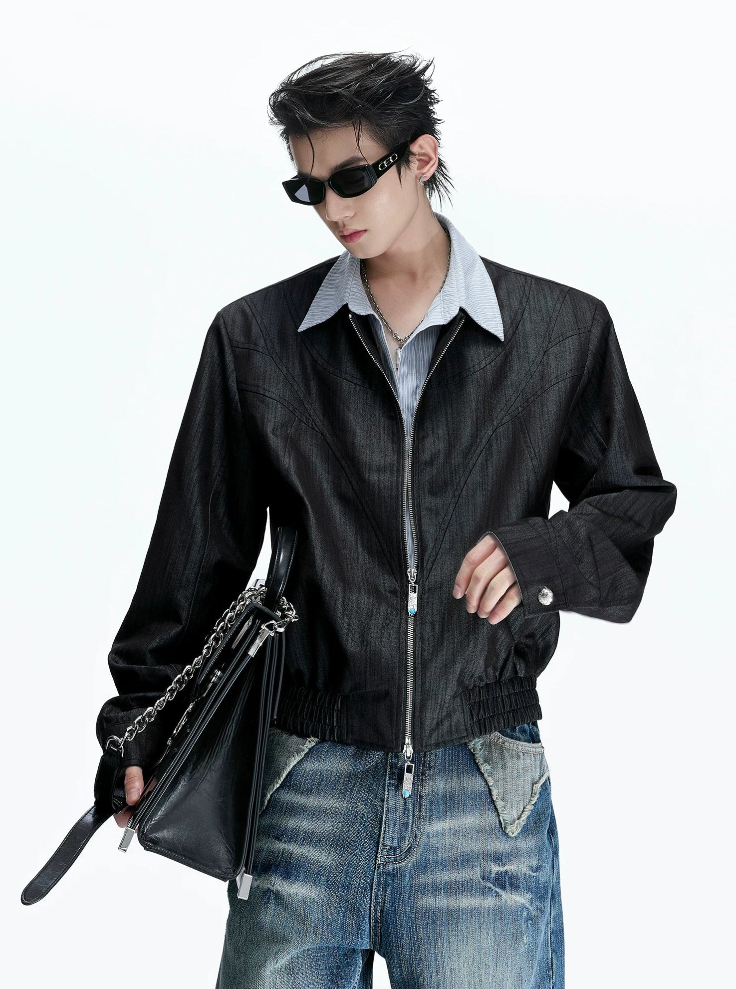 Pearlescent Striped Layered Shirt Jacket