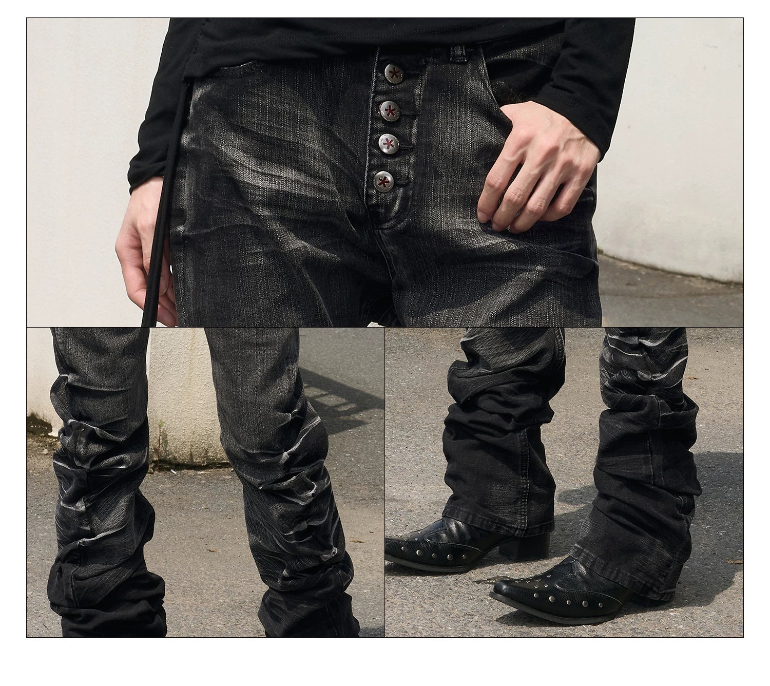 Cracked Washed Curved Skinny Jeans
