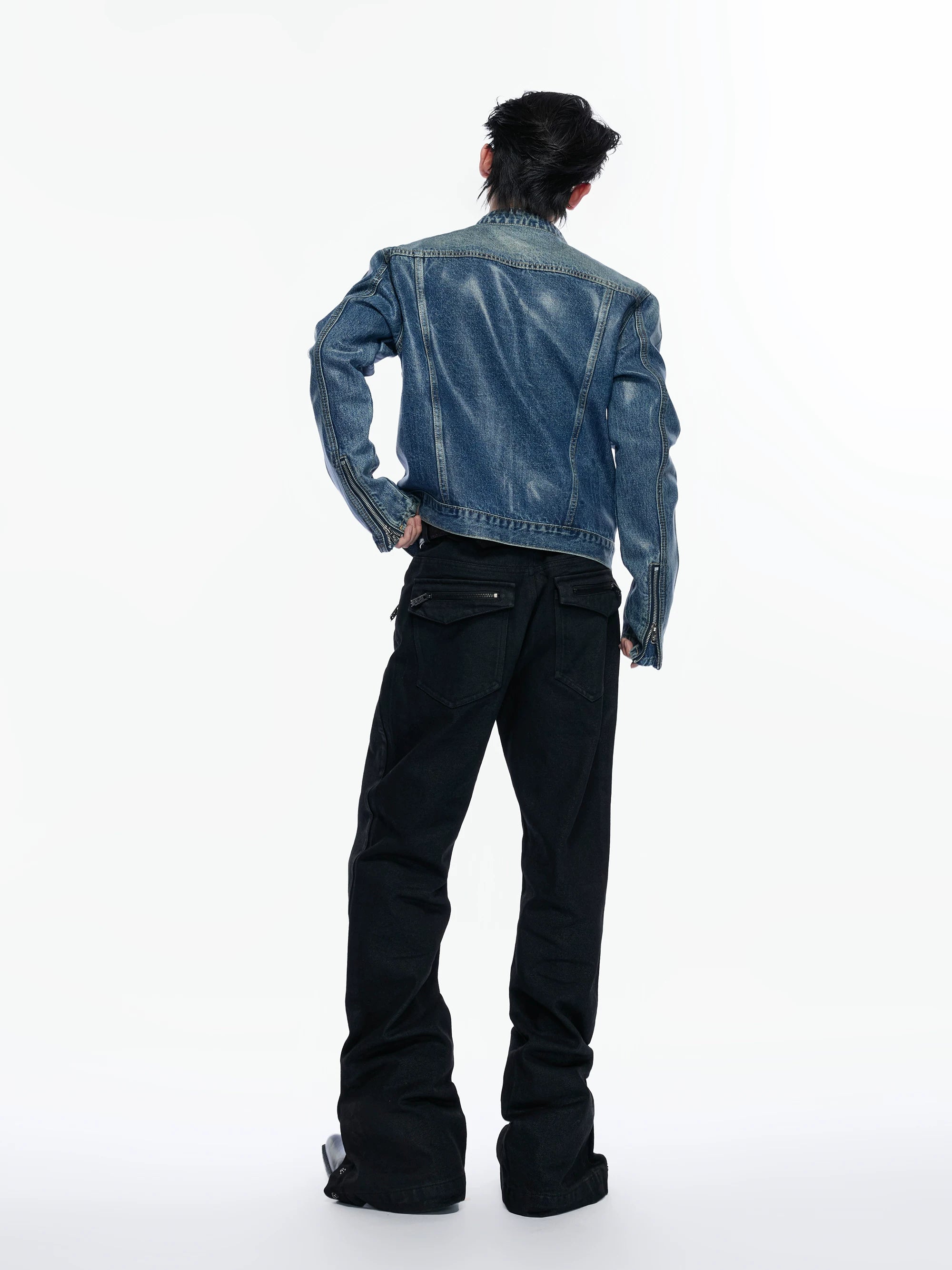 Waxed Black Flared Jeans
