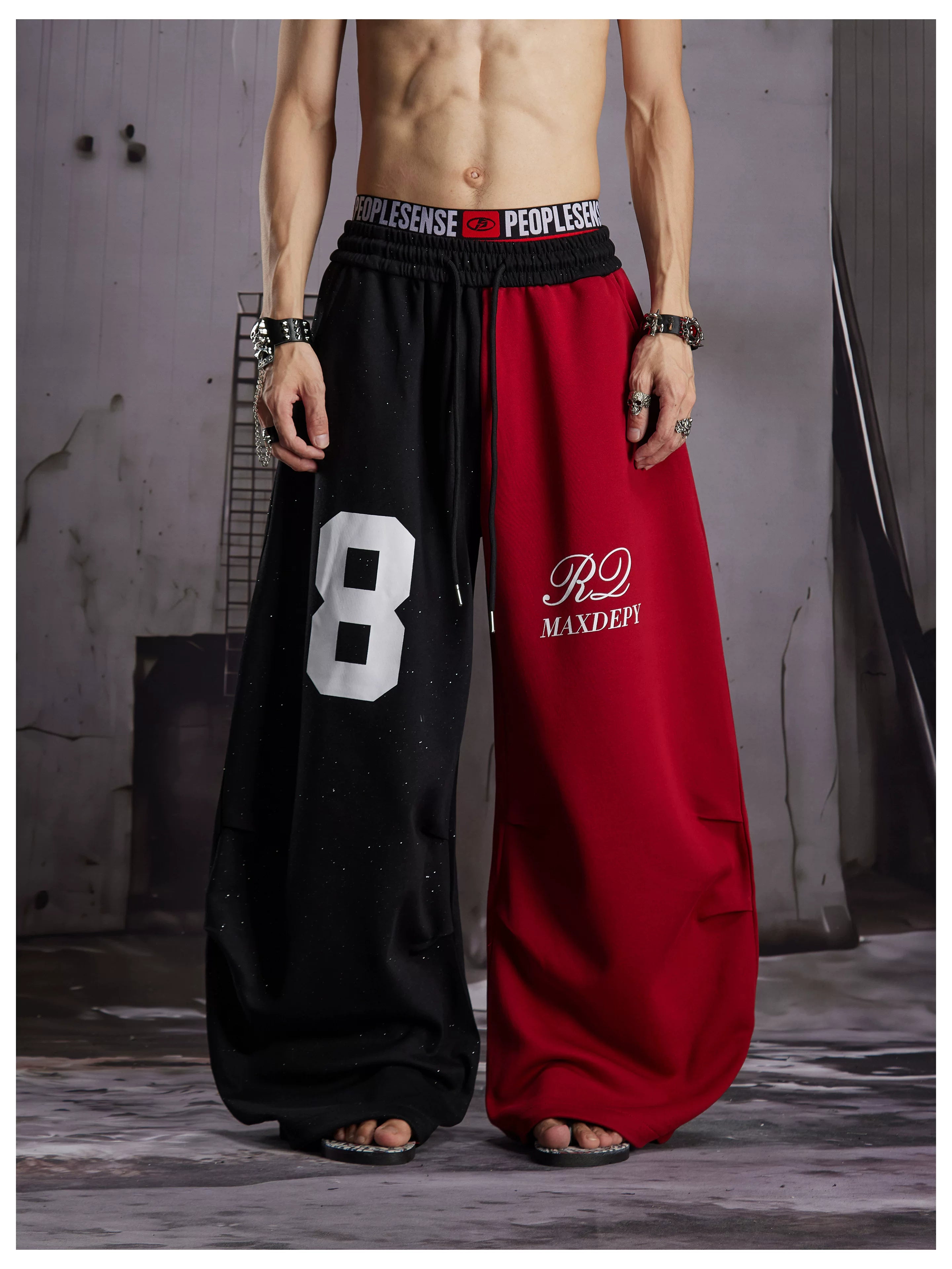 Black Red Contrast Jersey Sweatpants
