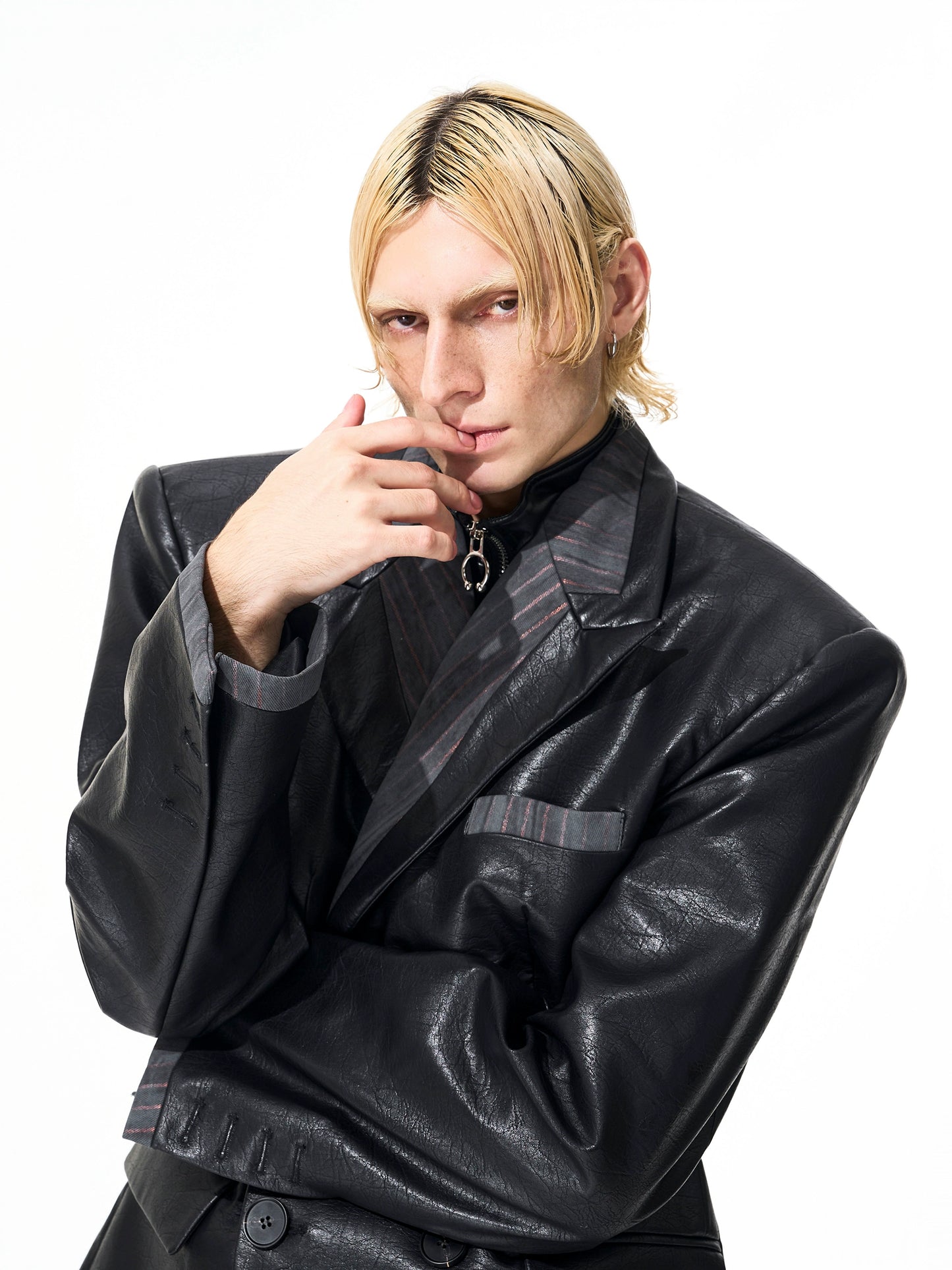 【25s Nov.】Textured PU Leather Suit Jacket