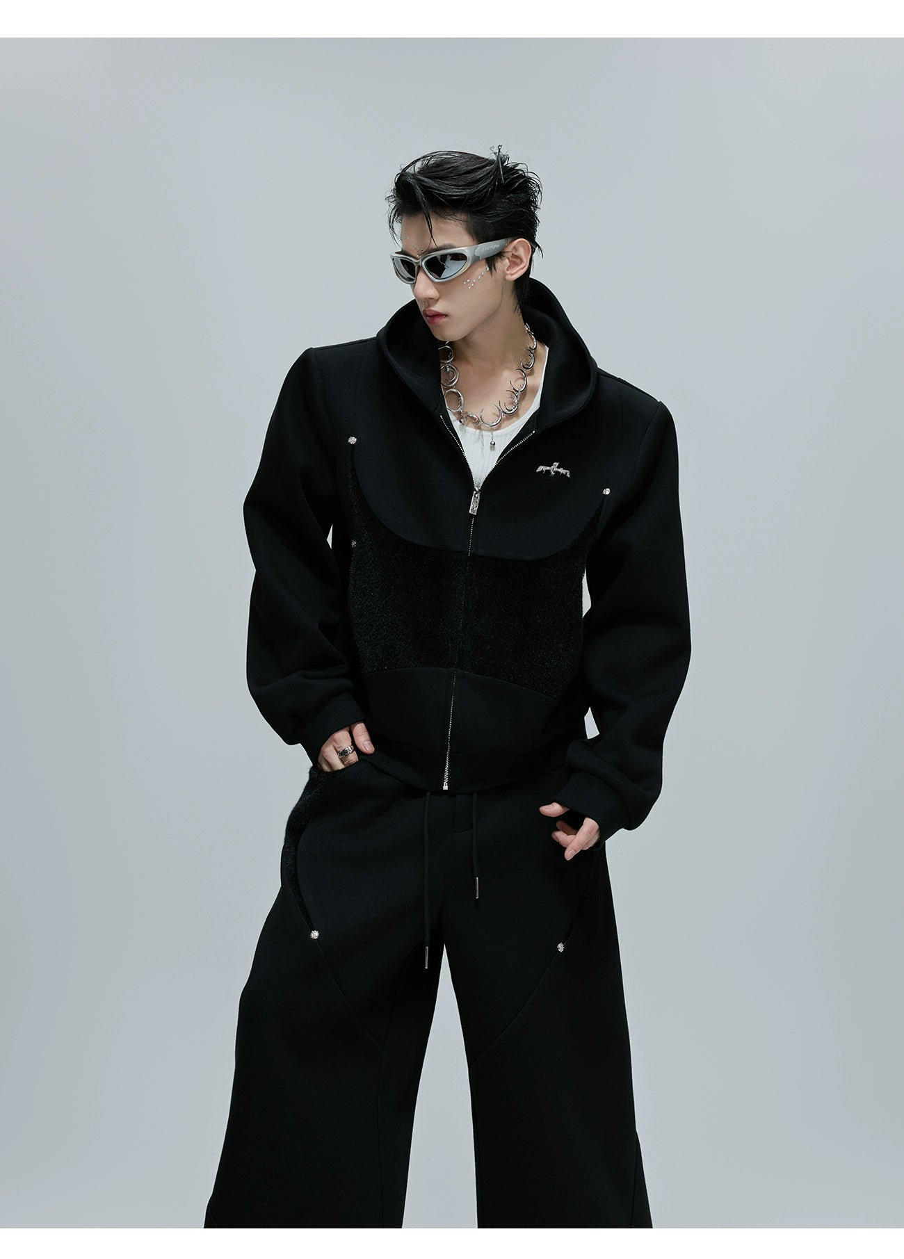 【25s Oct.】Hooded Cropped Mohair Patchwork Hooide/Pants