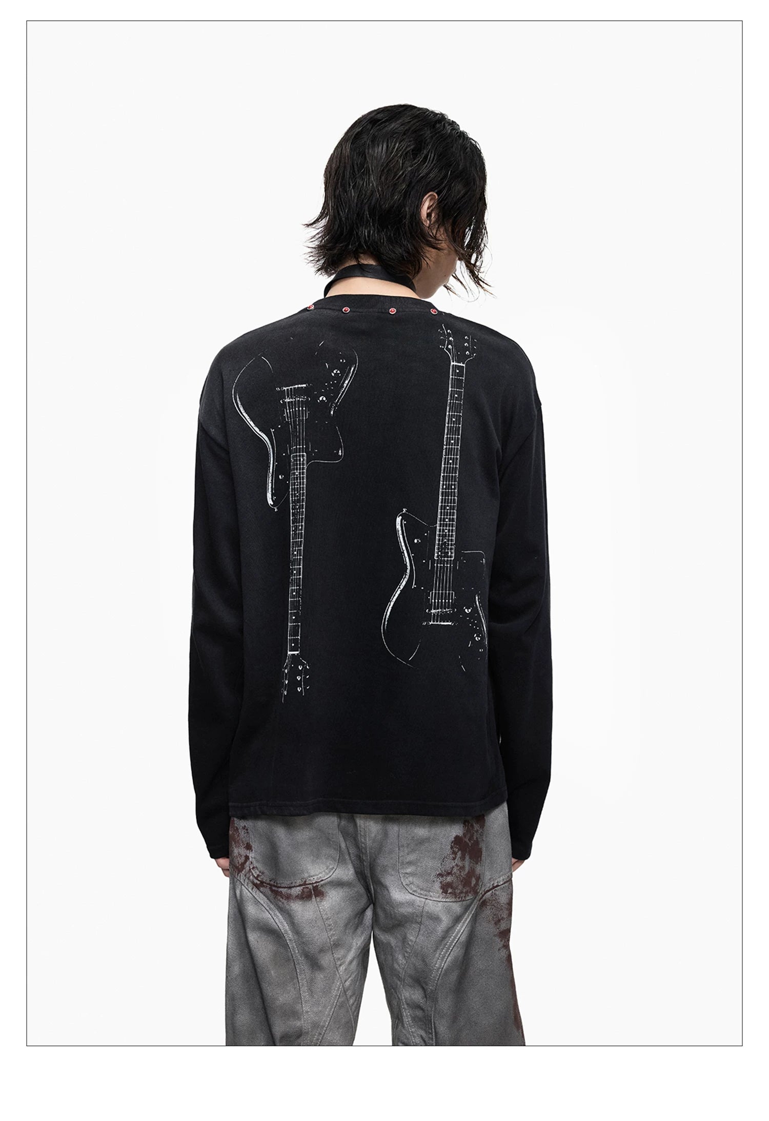 Distressed Punk Guitar Graphic Long Sleeve Tee