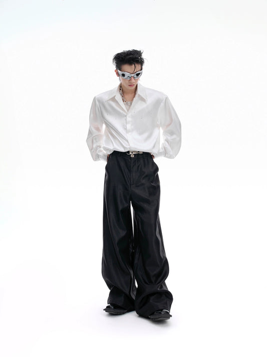【25s Aug.】Liquid Glossy Flowy Straight-Leg Trousers