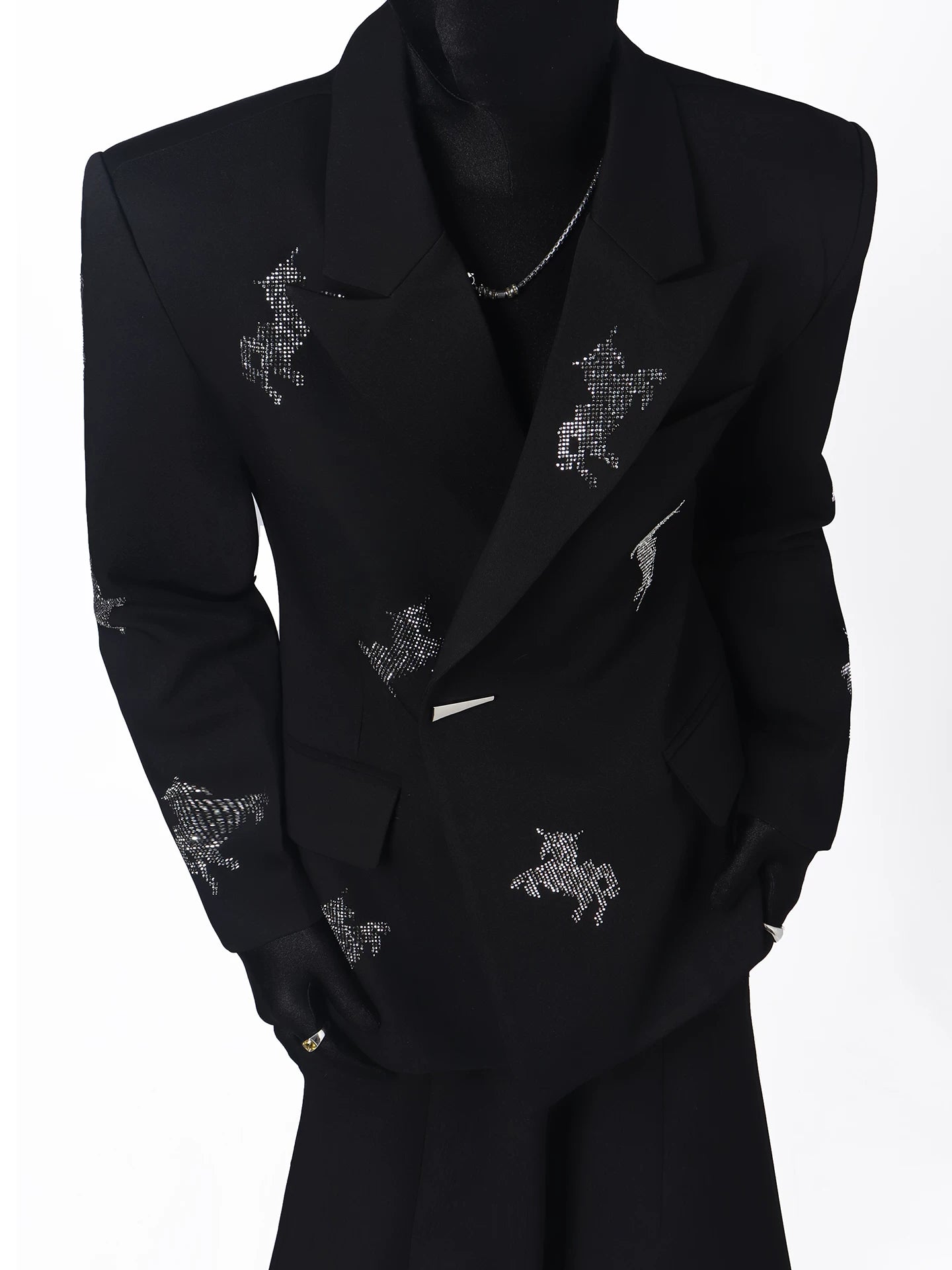 【26s May.】Rhinestone Structured Slim Black Blazer