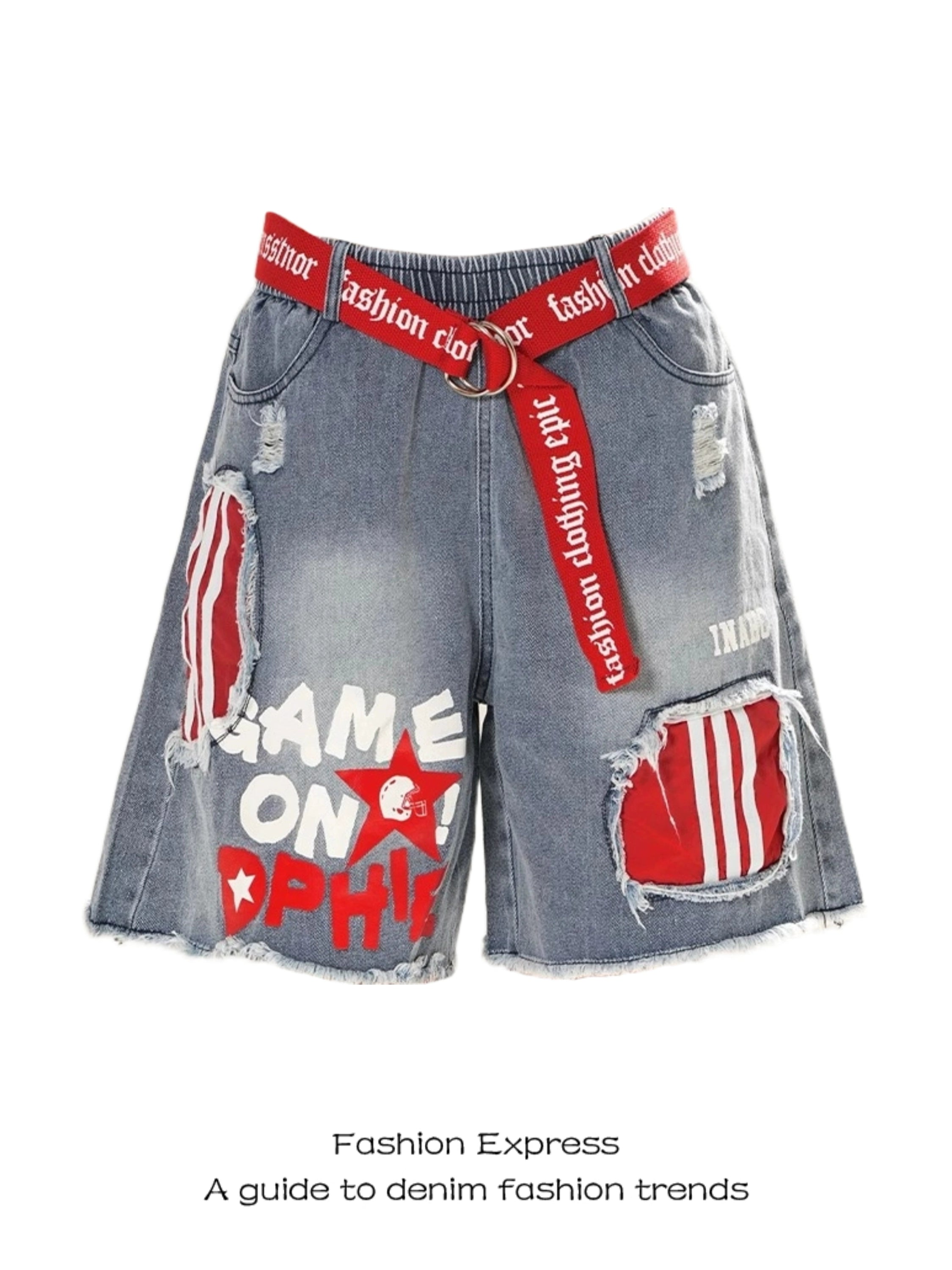 【25s Aug.】Vintage Striped Patchwork Distressed Denim Shorts