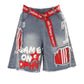【25s Aug.】Vintage Striped Patchwork Distressed Denim Shorts