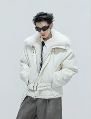 【25s Nov.】Riveted Faux Wolf Fur Collar Thickened Cotton Coat