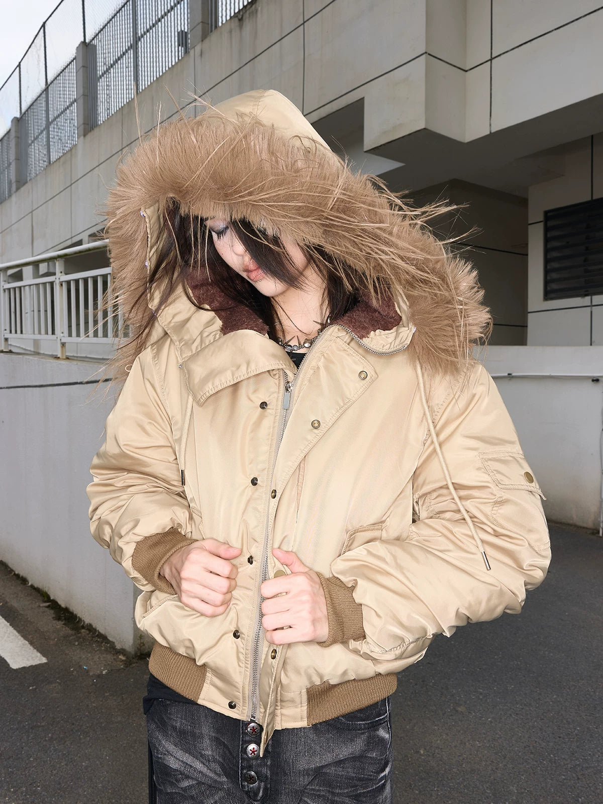 Shibuya MA-1 Fur Collar Bomber Jacket